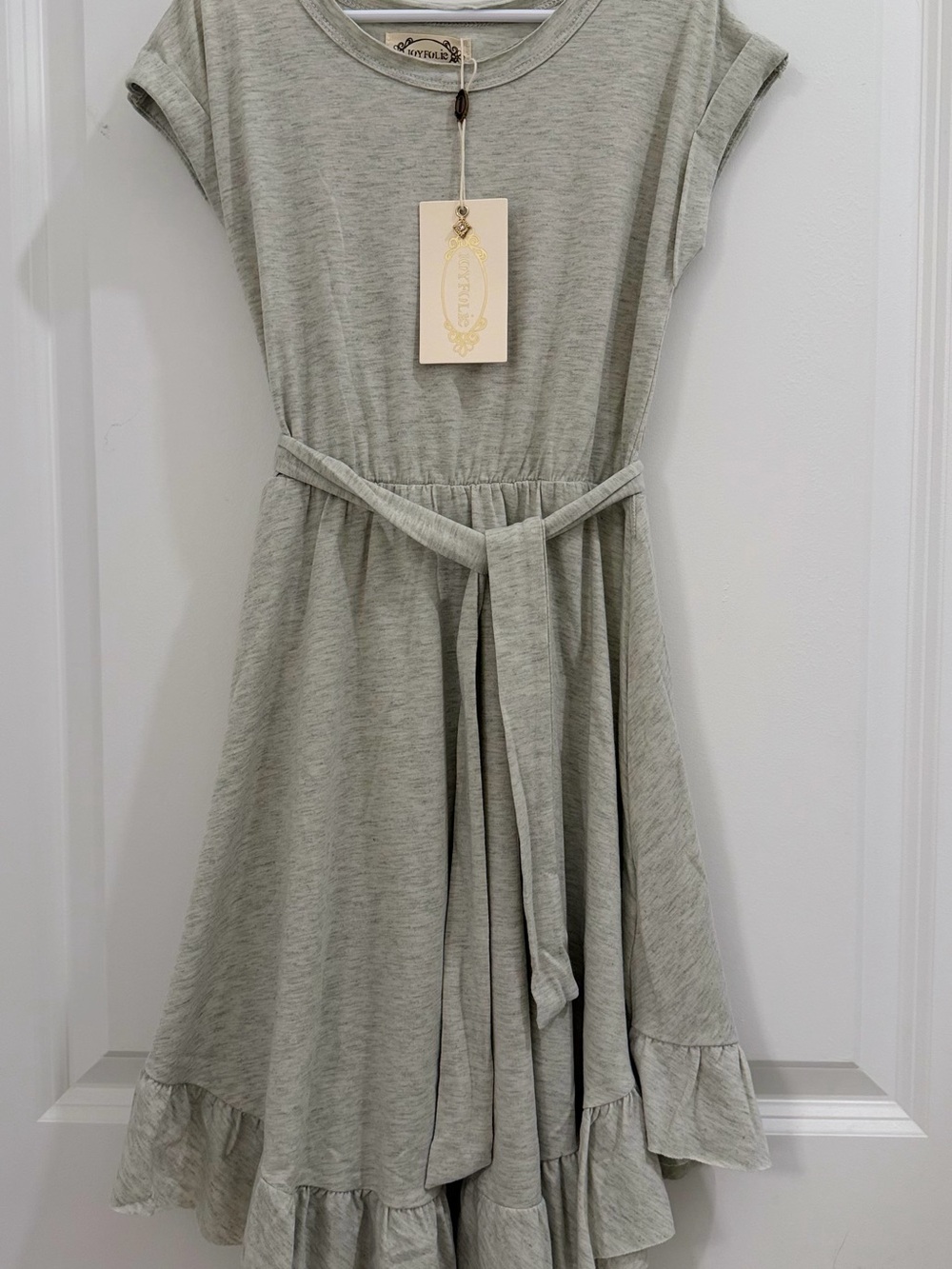 Joyfolie Gray  Belted Ruffle-Hem Casual Dress Size 7